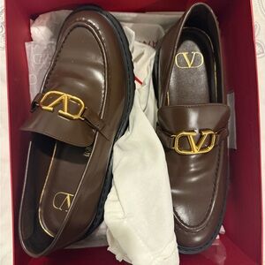 Valentino Dark Brown Loafers with Gold Detail